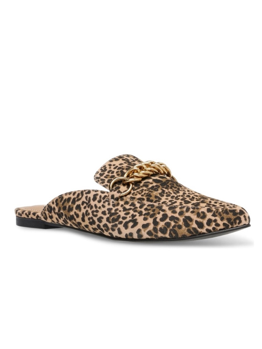 Steve Madden Pointed Toe Forever Chain Mule Loafer Slide Leopard Gold Chain NWT